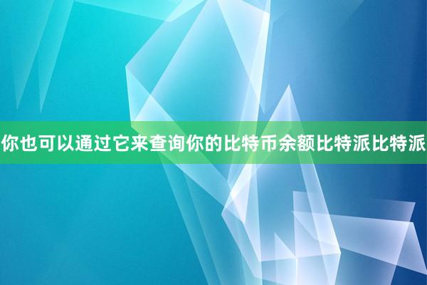 你也可以通过它来查询你的比特币余额比特派比特派